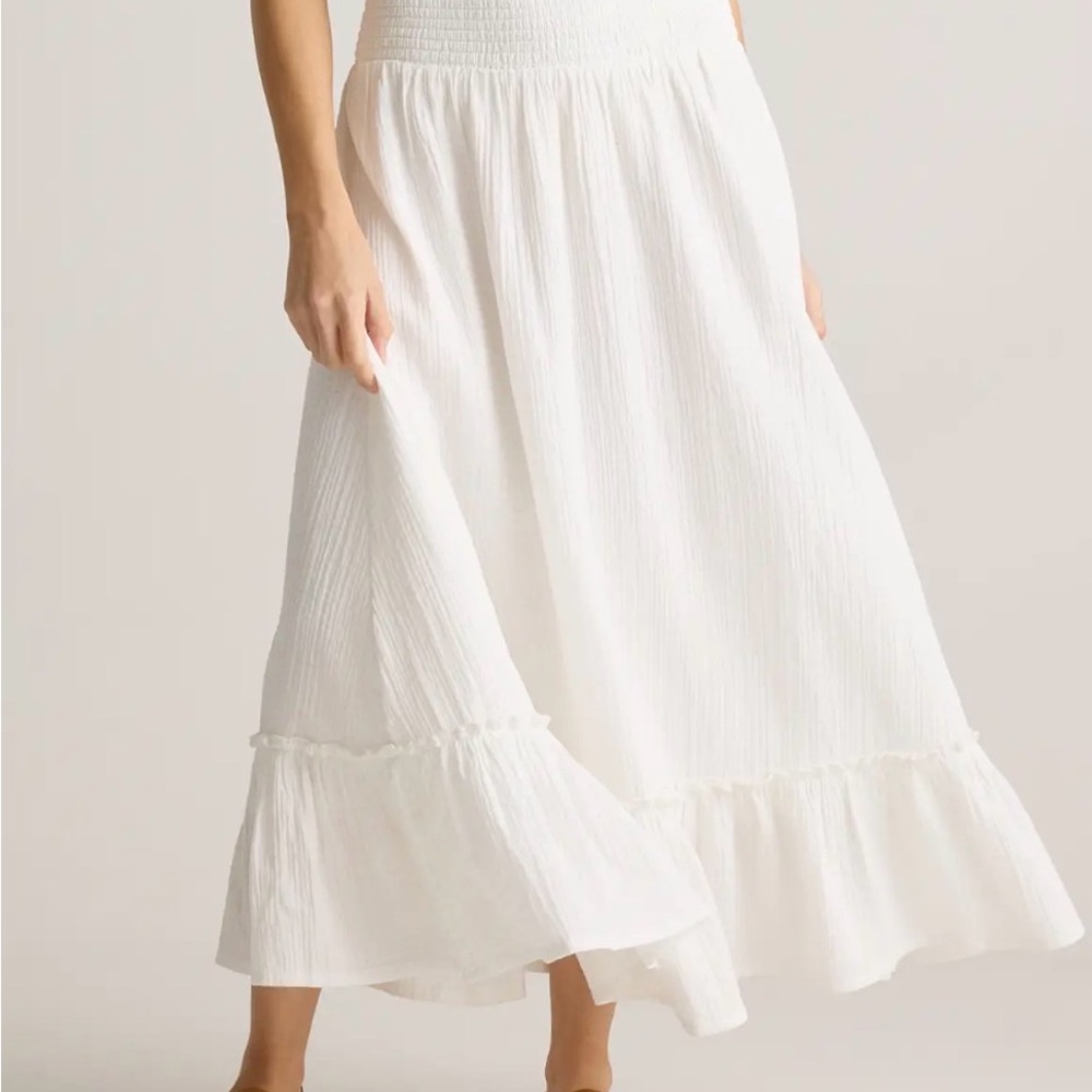 Quince White Shirred Waist Maxi Skirt